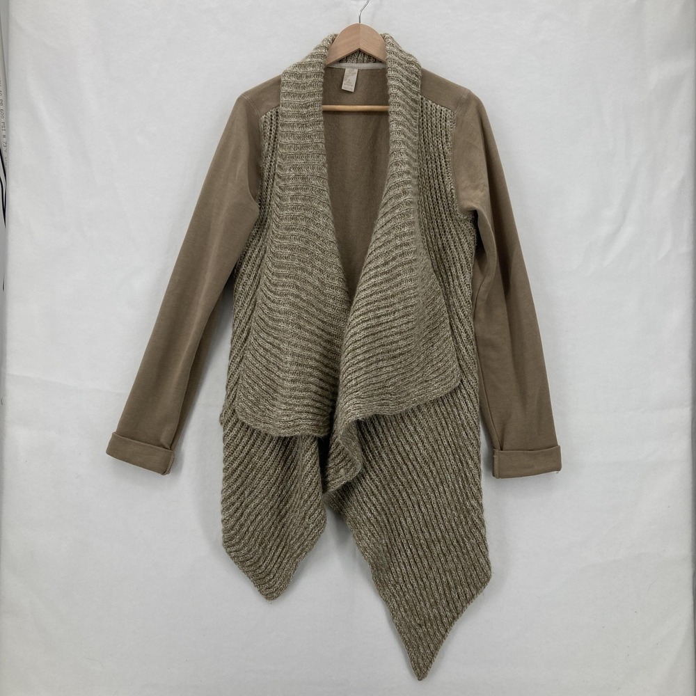 Prana Sweater Womens Large Tan Knit Waterfall Cardigan‎ Organic Cotton Wool Camp